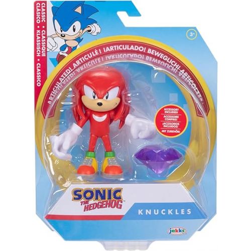  Sonic the Hedgehog 4-inch Knuckles Action Figure with Purple Chaos Emerald Accessory. Ages 3+ (Officially Licensed by Sega)