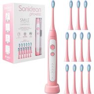 Soniclean Pro 4800 Electric Toothbrush for Adults with 12 Toothbrush Heads, Rechargeable Toothbrush, Automatic Toothbrush, Soft Bristle Toothbrush, Pink