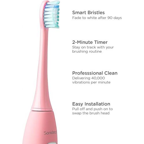  Soniclean Pro 4800 Electric Toothbrush for Adults with 12 Toothbrush Heads, Rechargeable Toothbrush, Automatic Toothbrush, Soft Bristle Toothbrush, Pink