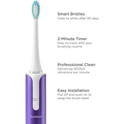  Soniclean Lux Sonic Toothbrush for Adults with 6 Toothbrush Heads, Rechargeable Toothbrush, Automatic Toothbrush, Sonic Toothbrush with Refills, Purple