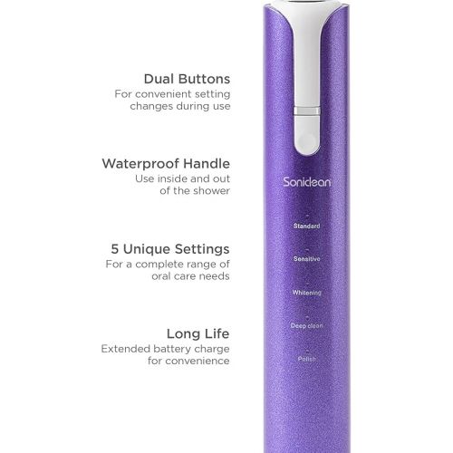  Soniclean Lux Sonic Toothbrush for Adults with 6 Toothbrush Heads, Rechargeable Toothbrush, Automatic Toothbrush, Sonic Toothbrush with Refills, Purple