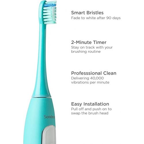  Soniclean Pro 4800 Electric Toothbrush for Adults with 12 Toothbrush Heads, Rechargeable Toothbrush, Automatic Toothbrush, Soft Bristle Toothbrush, Mint