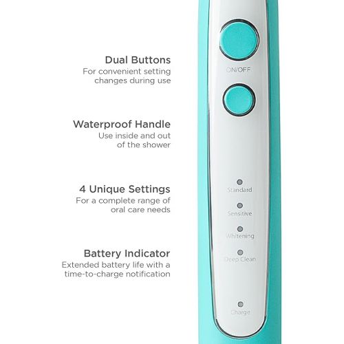  Soniclean Pro 4800 Electric Toothbrush for Adults with 12 Toothbrush Heads, Rechargeable Toothbrush, Automatic Toothbrush, Soft Bristle Toothbrush, Mint