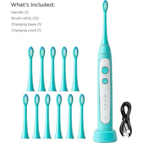  Soniclean Pro 4800 Electric Toothbrush for Adults with 12 Toothbrush Heads, Rechargeable Toothbrush, Automatic Toothbrush, Soft Bristle Toothbrush, Mint
