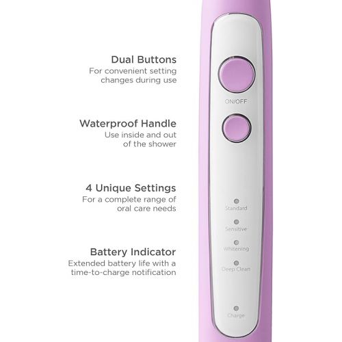  Soniclean Pro 4800 Electric Toothbrush for Adults with 12 Toothbrush Heads, Rechargeable Toothbrush, Automatic Toothbrush, Soft Bristle Toothbrush, Lilac
