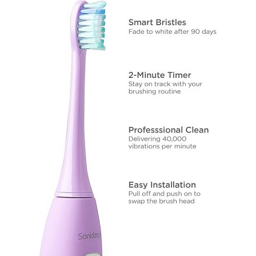  Soniclean Pro 4800 Electric Toothbrush for Adults with 12 Toothbrush Heads, Rechargeable Toothbrush, Automatic Toothbrush, Soft Bristle Toothbrush, Lilac