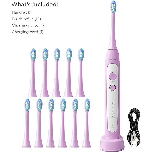  Soniclean Pro 4800 Electric Toothbrush for Adults with 12 Toothbrush Heads, Rechargeable Toothbrush, Automatic Toothbrush, Soft Bristle Toothbrush, Lilac