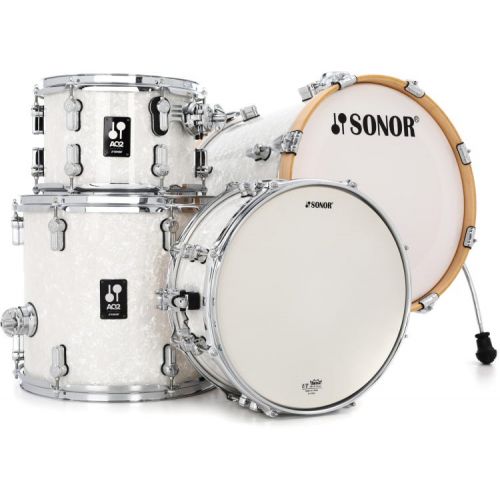  Sonor AQ2 Safari 4-piece Shell Pack w/ Snare and 5-piece Lightweight Hardware Pack - White Marine Pearl