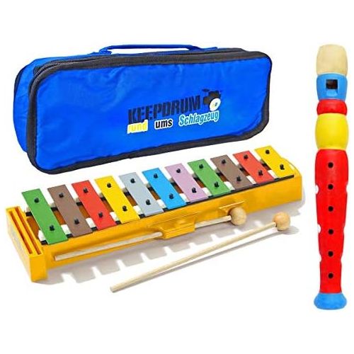  [아마존베스트]Sonor GS Glockenspiel Set for Children + Keepdrum MB01BL Bag & Wooden Flute in Red