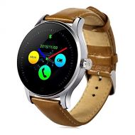 Sontakukou K88H Bluetooth SmartWatch with Adjustable Watchband Sleep Monitor Round IPS Screen Smartwatch Wristwatch for iOS and Android Brown Leather Watchband Silver Frame