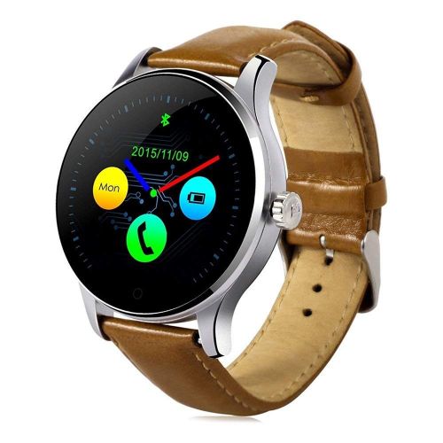  Sontakukou K88H Bluetooth SmartWatch with Adjustable Watchband Sleep Monitor Round IPS Screen Smartwatch Wristwatch for iOS and Android Brown Leather Watchband Silver Frame