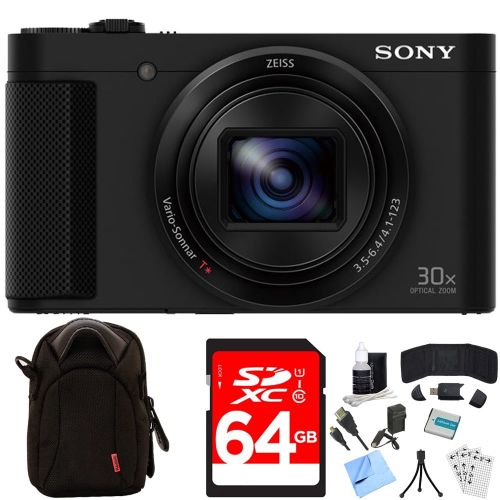 소니 Sony Cyber-shot HX80 Compact Digital Camera 64GB Memory Card Deluxe Bundle includes Camera, Card, Reader, Wallet, Case, Mini Tripod, Screen Protectors, Cleaning Kit, Beach Camera C