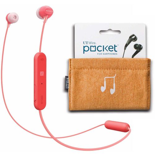 소니 Sony WI-C300 Wireless In-Ear Headphones, Red (WIC300R) with Earphone Case Pouch