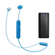 Sony WI-C300 Wireless In-Ear Headphones (Blue) with Power Bank Bundle