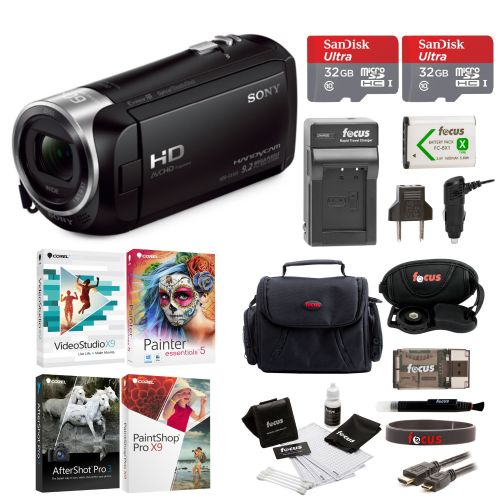 소니 Sony HDR-CX405 Handycam Camcorder with Two 32GB Cards and Li-ion Battery Bundle