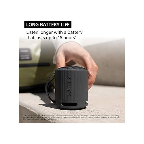 소니 Sony SRS-XB100 Wireless Bluetooth Portable Lightweight Super-Compact Travel Speaker, Extra-Durable IP67 Waterproof & Dustproof, 16 Hour Battery, Versatile Strap, and Hands-Free Calling, Black New