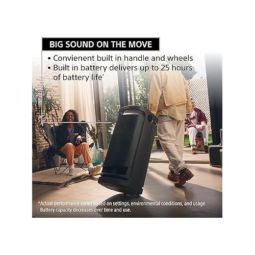 소니 Sony SRS-XV900 X-Series Wireless Portable-Bluetooth-Karaoke Party-Speaker with 25 Hour-Battery, Built-in Handle and Wheels, Omnidirectional-Sound and Lights - NEW