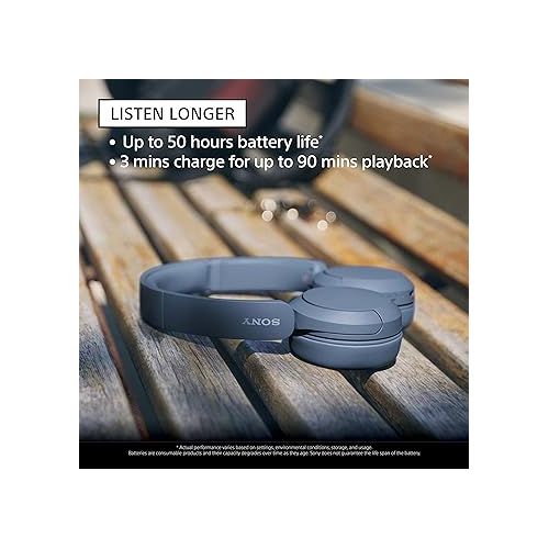 소니 Sony WH-CH520 Wireless Headphones Bluetooth On-Ear Headset with Microphone, Blue