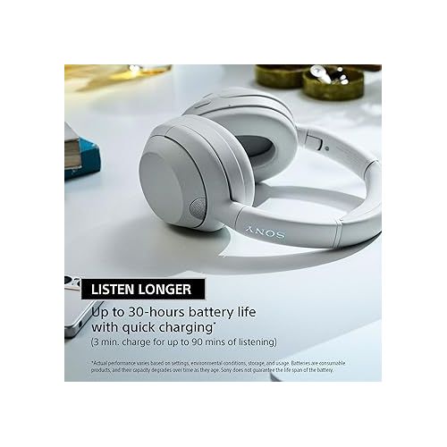 소니 Sony ULT WEAR Noise Canceling Wireless Headphones with Alexa Built-in, Massive Bass and Comfortable Design, Off White - New