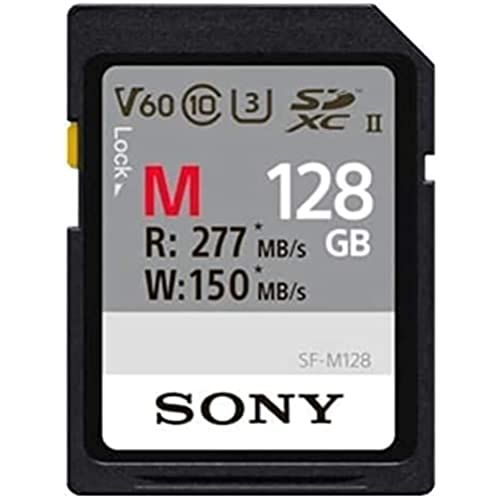 소니 Sony M Series SDXC UHS-II Card 128GB, V60, CL10, U3, Max R277MB/S, W150MB/S (SF-M128/T2), Black