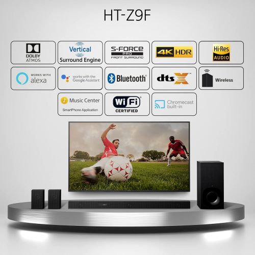 소니 Sony Z9F 3.1ch Sound bar with Dolby Atmos and Wireless Subwoofer (HT-Z9F), Home Theater Surround Sound Speaker System for TV Black