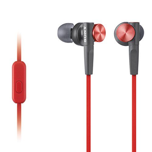 소니 Sony Premium Lightweight Extra Bass Noise-Cancelling Earbud Headphones with in-line Microphone and Remote for Android Smartphone (Red) …