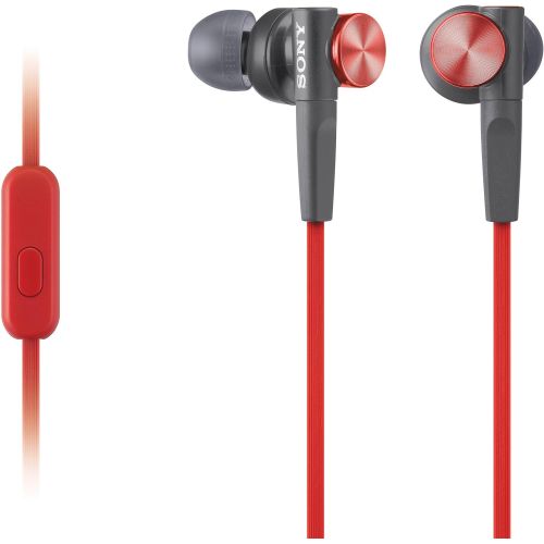소니 Sony Premium Lightweight Extra Bass Noise-Cancelling Earbud Headphones with in-line Microphone and Remote for Android Smartphone (Red) …