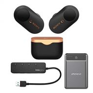 Sony WF-1000XM3 True Wireless Noise-Canceling Earbud Headphones (Black, USA Warranty) with Ultra-Portable 5,000 mAh Battery Pack and 4-Port USB 3.0 Hub (3 Items)