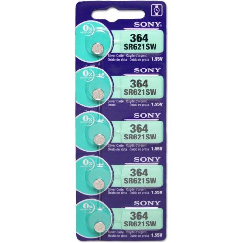 소니 Sony 364 (SR621SW) 1.55V Silver Oxide 0% Hg Mercury Free Watch Battery (5 Batteries)