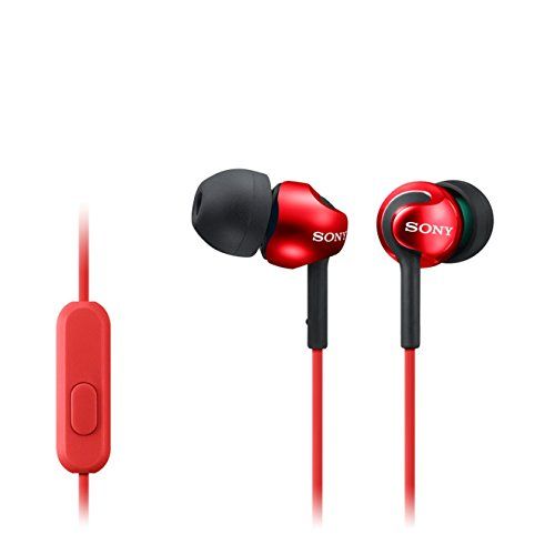 소니 Sony Deep Bass Earphones with Smartphone Control and Mic - Metallic Red