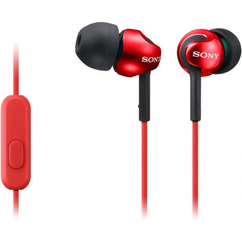 소니 Sony Deep Bass Earphones with Smartphone Control and Mic - Metallic Red