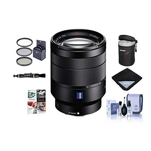 소니 Sony Vario-Tessar T* FE 24-70mm f/4 ZA OSS E-Mount Lens - Bundle with 67mm Filter Kit, Lens Wrap, Cleaning Kit, Lens Case, Lens Cleaner, PC Software Package