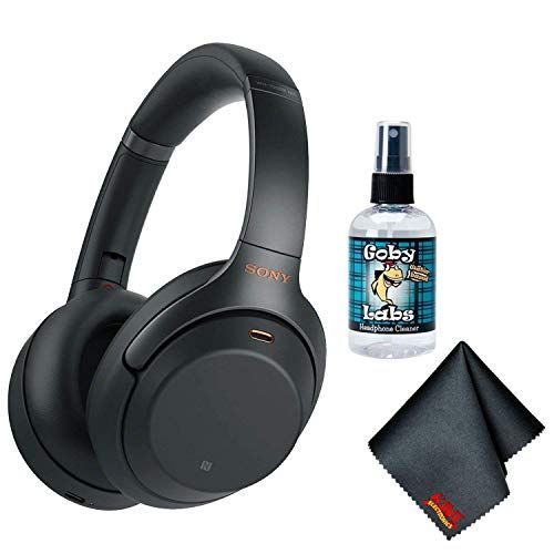 소니 Sony WH-1000XM3B Wireless Bluetooth Noise-Canceling Over-Ear Headphones (Black) Essential Commuter Bundle with Headphone Cleaner and Cleaning Cloth