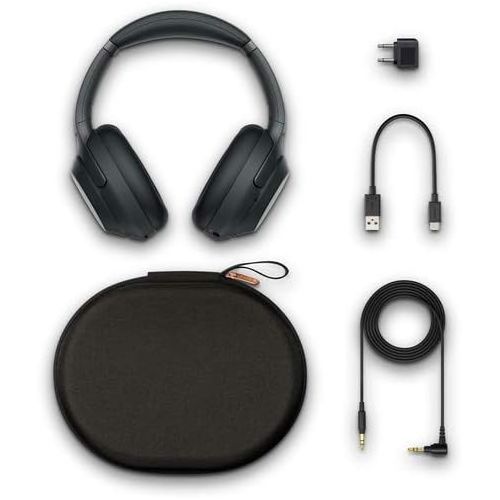 소니 Sony WH-1000XM3B Wireless Bluetooth Noise-Canceling Over-Ear Headphones (Black) Essential Commuter Bundle with Headphone Cleaner and Cleaning Cloth