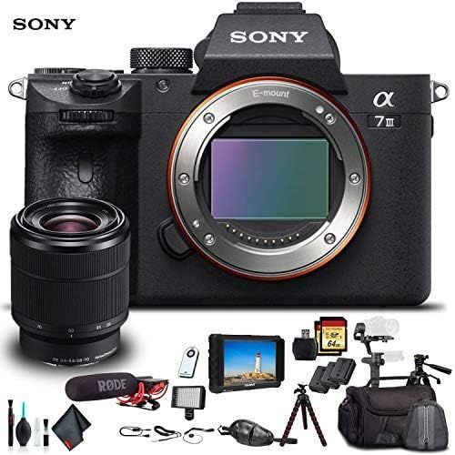 소니 Sony Alpha a7 III Mirrorless Camera W/ 28-70mm Lens ILCE7M3K/B W/Soft Bag, Zhiyun-Tech WEEBILL Stabilizer, Tripod, 2X Extra Batteries, Rode Mic, LED Light, 2X 64GB Cards, External