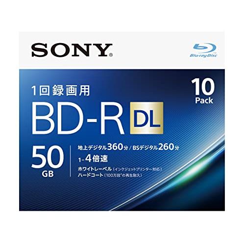 소니 Sony 4X BD-R DL 10 Pack 50GB White Printable 10BNR2VJPS4