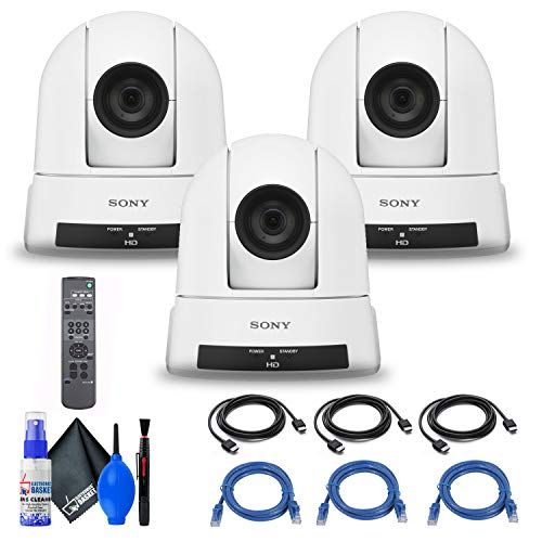 소니 3 x Sony SRG-300HW 1080p Desktop & Ceiling Mount Remote PTZ Camera with 30x Optical Zoom (White) (SRG-300H/W) + 3 x Ethernet Cable + Cleaning Set + 3 x HDMI Cable - Bundle
