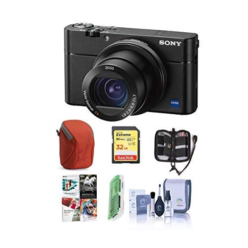 소니 Sony Cyber-Shot DSC-RX100 VA Digital Camera, Black - Bundle with 32GB SDHC U3 Card, Camera Case, Cleaning Kit, Memory Wallet, Card Reader, Pc Software Package