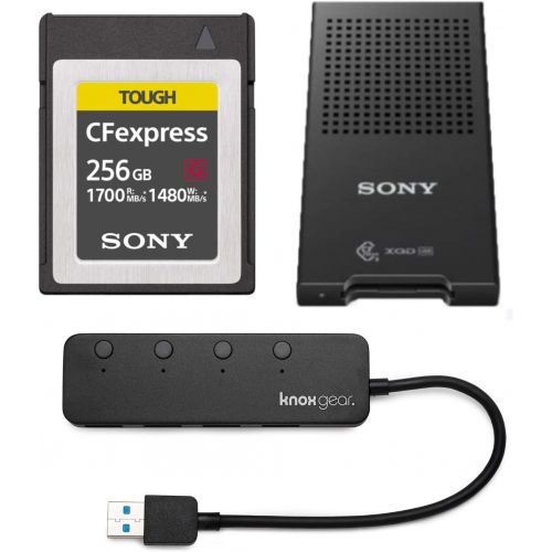 소니 Sony 256GB Tough CEB-G Series CFexpress Type B Memory Card MRWG1T CFe-B/XQD Memory Card Reader and Knox Gear 3.0 4 Port USB Hub Bundle (3 Items)