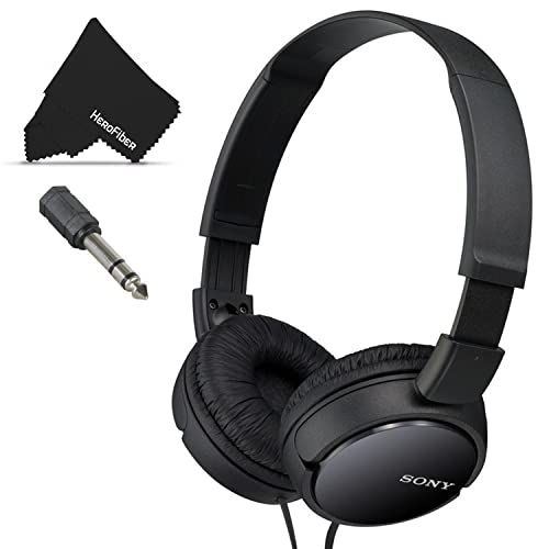 소니 Sony MDRZX110 ZX Series Stereo Headphones (Black) with 3.5mm Mini Plug to 1/4 inch Headphone Adapter & HeroFiber Ultra Gentle Cleaning Cloth