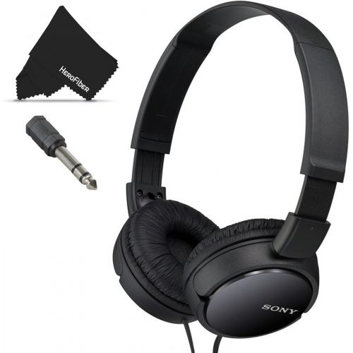 소니 Sony MDRZX110 ZX Series Stereo Headphones (Black) with 3.5mm Mini Plug to 1/4 inch Headphone Adapter & HeroFiber Ultra Gentle Cleaning Cloth