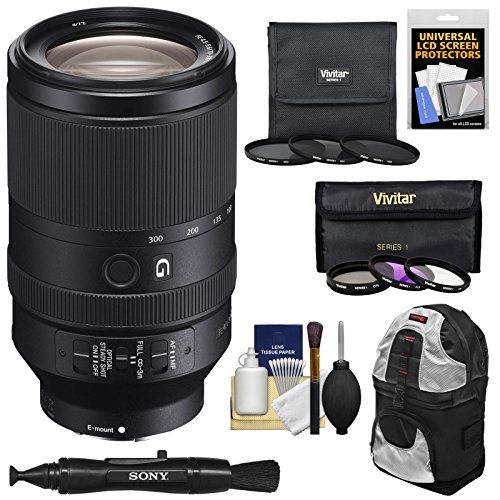 소니 Sony Alpha E-Mount FE 70-300mm f/4.5-5.6 G OSS Zoom Lens with 6 UV/FLD/CPL /ND2/ND4/ND8 Filters + Backpack Bundle