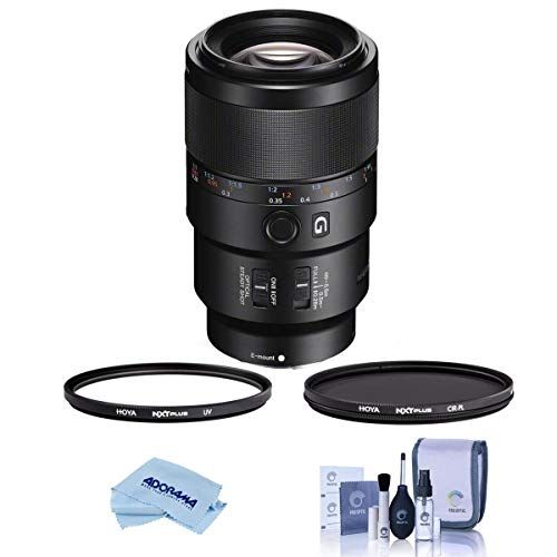 소니 Sony FE 90mm f/2.8 Macro G OSS Lens - Bundle with Hoya NXT Plus 62mm 10-Layer HMC UV Filter, Hoya 62mm NXT Circular Polarizer Filter, Cleaning Kit, Microfiber Cloth