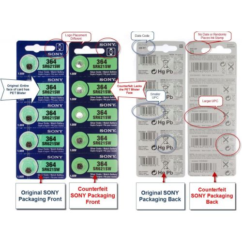 소니 Sony Watch Battery Button cell SR621SW SR-621SW 364 (Pack of 10)