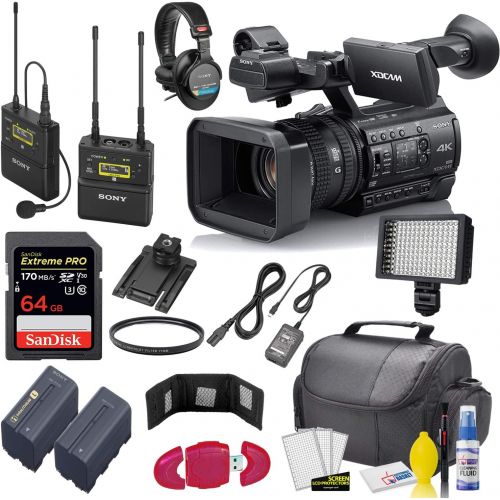 소니 Sony PXW-Z150 4K XDCAM Camcorder (PXW-Z150) With Sony UWP-D21 Mic, Sandisk 64GB Extreme Card, Extra Battery and Charger, UV Filter, LED Light, Case and More. - Starter Bundle