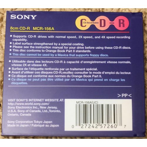 소니 Sony MCR-156A 3-Inch CD-R for Mavica(R) CD-1000 Digital Camera (Discontinued by Manufacturer)