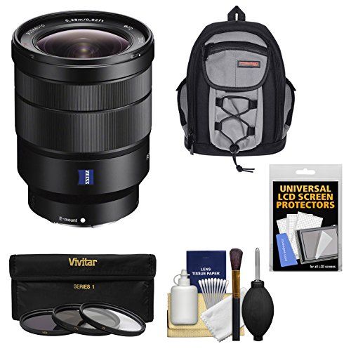 소니 Sony Alpha E-Mount Vario-Tessar T* FE 16-35mm f/4.0 ZA OSS Zoom Lens + 3 Filters + Backpack Kit for A7, A7R, A7S Mark II, A5100, A6000, A6300 Cameras