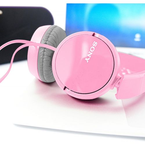 소니 SONY Over Ear Best Stereo Extra Bass Portable Foldable Headphones Headset for Apple iPhone iPod/Samsung Galaxy / mp3 Player / 3.5mm Jack Plug Cell Phone (Rose)