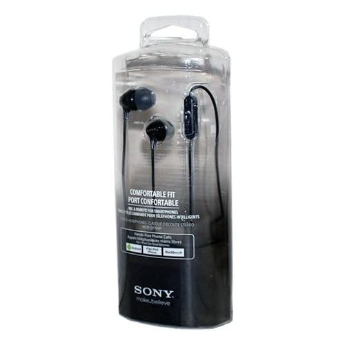 소니 Original New Sony Stereo Headphones MDR-EX15AP - Black with Mic & Remote - for Android/Apple/Rim/Windows - (Retail Packing)