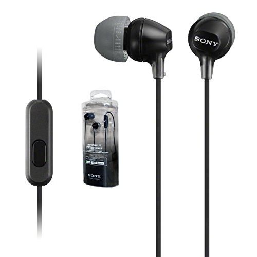 소니 Original New Sony Stereo Headphones MDR-EX15AP - Black with Mic & Remote - for Android/Apple/Rim/Windows - (Retail Packing)